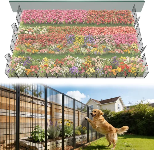 Miniatura 9 de FXW - Valla de jardín metálica y resistente para exteriores, barrera para perros y conejos, fácil instalación, negro, 24 pulgadas de alto x 29.6