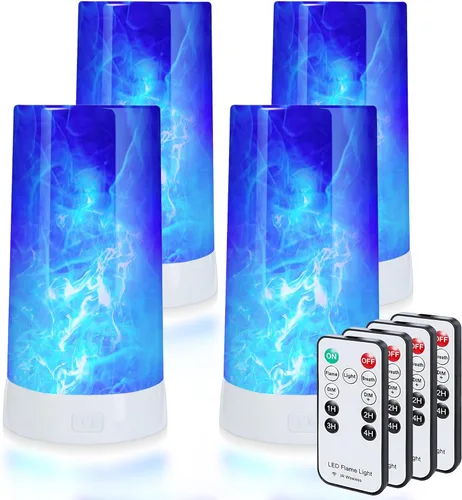 4X Luces LED con Efecto de Llama, Recargables por USB, 4 Modos de Vela con Llama Parpadeante tipo Farol con Control Remoto, Temporizador, Efecto de