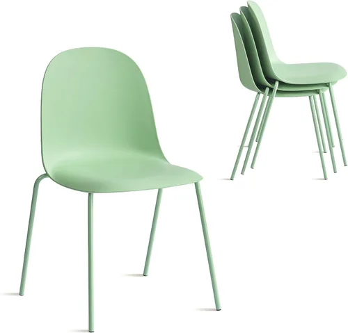 Miniatura 13 de Juego de 4 sillas de comedor negras, sillas de cocina apilables de plástico, silla clásica para interiores y exteriores con patas de metal