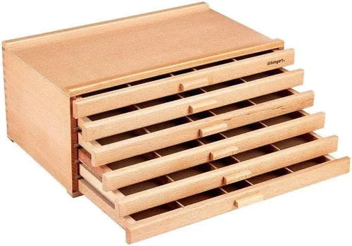 KINGART Caja de almacenamiento de madera con 6 cajones para artistas, 15-3/4 pulgadas de ancho x 10 pulgadas de profundidad x 6-1/2 pulgadas de