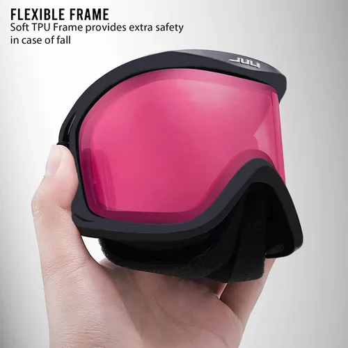 Miniatura 3 de Juli Gafas de esquí para niños, gafas de snowboard para niños y niñas, motos de nieve, esquí, patinaje, edad 3-8 4302 Marco negro mate/lente rojo