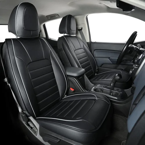 Miniatura 11 de LUCKYMAN CLUB Fundas de asiento Chevy Colorado para camión de trabajo Crew Cab Z71 LT ZR2 2015-2022 con piel sintética (negro)