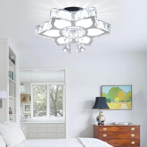 Miniatura 3 de CLAIRDAI Lámpara de Techo de Cristal de 16.1", Lámpara de Araña de Cristal Moderna con Flores, Lámparas de Araña LED Empotradas en el Techo
