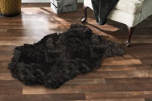 Miniatura 15 de Alfombra de piel sintética suave y sedosa, 2 x 4 pies, alfombra negra esponjosa fabricada en Francia, alfombra de piel de oveja, alfombra lanuda