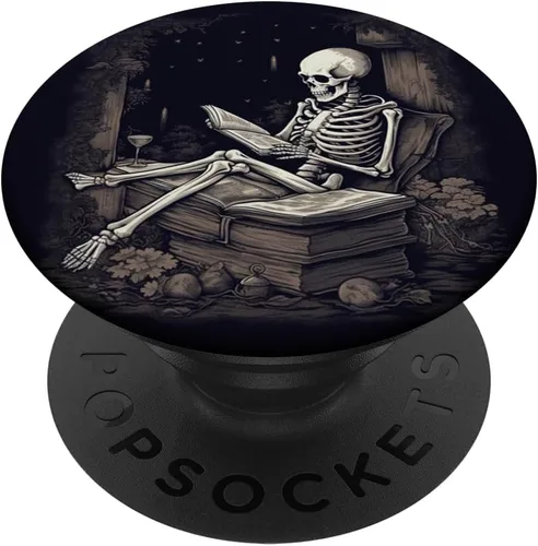 Bibliotecario esqueleto gótico gótico gótico amante de la lectura de libros PopSockets intercambiables PopGrip