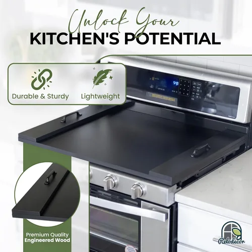 Miniatura 7 de Cubierta para estufa de tabla de fideos con asas, cubierta superior de estufa eléctrica y de gas de madera rústica, decoración de cocina de granja