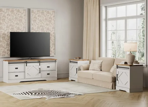 Miniatura 4 de WAMPAT Moderno soporte de TV de granja para TV de 65 pulgadas con puntuación de madera y fricción a través del envejecimiento, centro