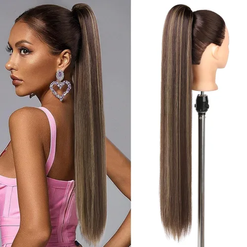 Miniatura 39 de SEIKEA Extensiones de cola de caballo con cordón, larga y recta, cola de caballo falsa, natural, suave, extensiones de cabello sintético resistente