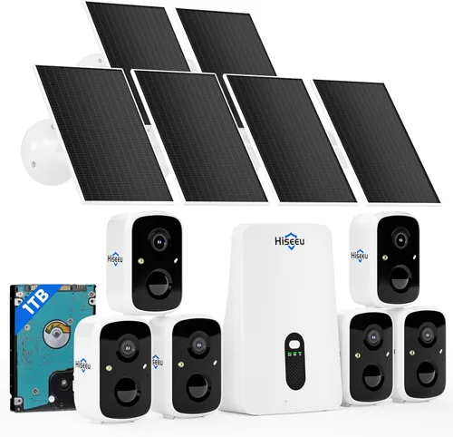 Miniatura 14 de Hiseeu Cámaras de seguridad inalámbricas para exteriores, kit de 2 cámaras, ampliable a 10CH, sin tarifa mensual, alimentado por energía solar, Kit