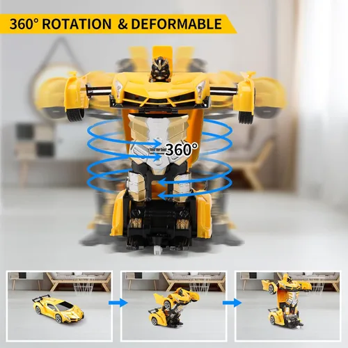 Miniatura 4 de Blackma Auto a control remoto – Transformación, deformación con un botón y deriva giratoria de 360°, auto RC robot transformable con luz LED
