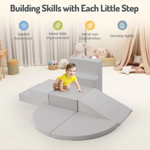 Miniatura 7 de Rinnebbit Bloques de escalada de espuma de 6 piezas para niños pequeños, juego de espuma suave para escalar y gatear, funda lavable a máquina