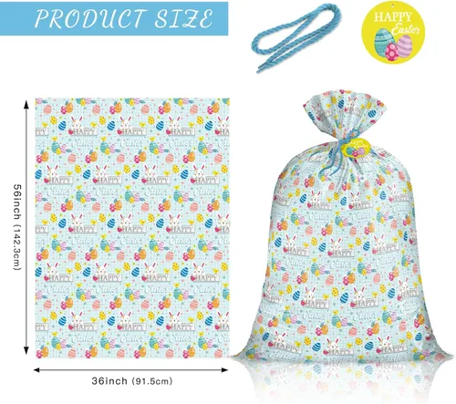Miniatura 2 de WRAPAHOLIC Bolsa de regalo grande de plástico de Pascua de 56 pulgadas, bolsa de bicicleta de conejo y huevo, envoltura de regalo para Pascua