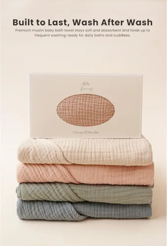 Miniatura 6 de Konssy Paquete de 2 Toallas con Capucha de Muselina para Bebé, 100% Algodón, Toallas de Baño para Bebé Suaves y Absorbentes para Recién Nacidos
