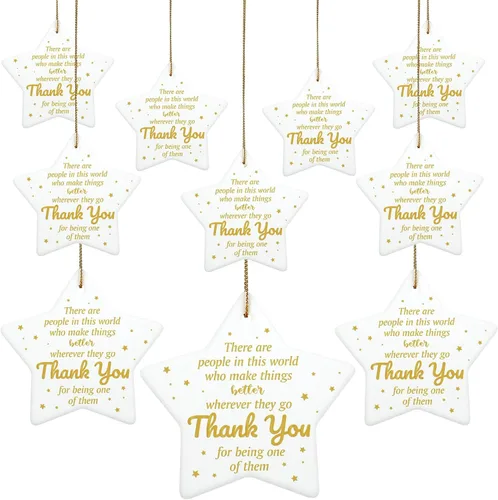 Lewtemi 10 piezas de regalos de agradecimiento de Navidad, adornos en forma de estrella, adornos colgantes de cerámica, regalos de agradecimiento