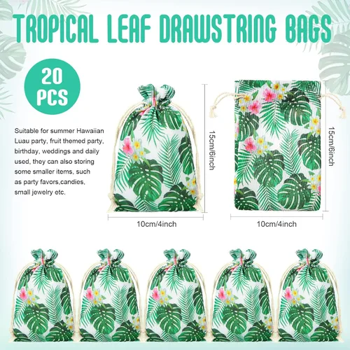 Miniatura 3 de Saintrygo 20 bolsas de regalo tropicales, bolsas de regalo de Hawaii, bolsas de regalo Luau para fiesta, bolsas de regalo con cordón de hoja