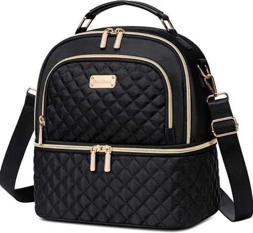 Bolsa de almuerzo REXMONA para mujeres, caja de almuerzo doble para mujeres, bolsa de almuerzo aislada a prueba de fugas para mujeres y hombres,