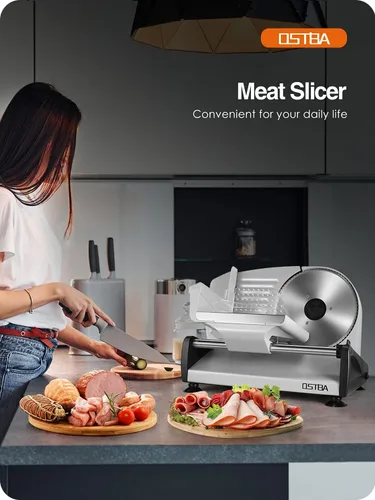 Miniatura 6 de OSTBA Rebanadora de Carne Eléctrica Rebanadora de Delicatessen con Protección de Bloqueo Infantil, Cuchilla de Acero Inoxidable Extraíble de 7.5
