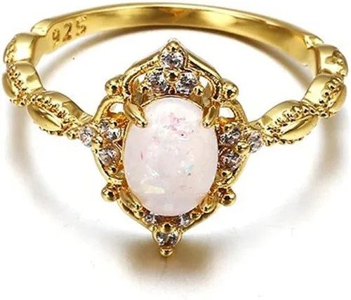 Miniatura 5 de Anillo de ópalo de forma ovalada chapado en oro amarillo de 18 quilates, anillo de boda de compromiso de eternidad para mujer, ST.238