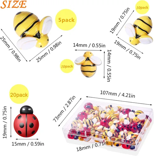 Miniatura 2 de CCOZN 45 piezas diminutas de resina de abejas, 25 adornos de abejorros de miel de resina, 20 piezas de decoración de mariquitas de jardín con caja