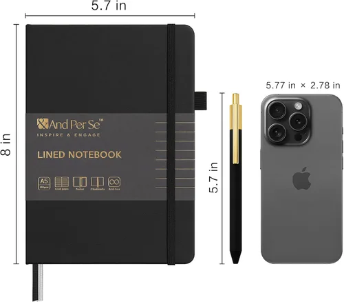 Miniatura 2 de &And Per Se Juego de diario y bolígrafo forrados (3 paquetes), cuaderno de tapa dura de cuero A5 con bolígrafo y juego de papelería, 160 páginas