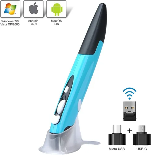 Miniatura 4 de lychee Ratón óptico inalámbrico de bolsillo, 2.4 GHZ USB inalámbrico óptico mini ratón de aire para PC, portátil, computadora portátil Mac (azul)