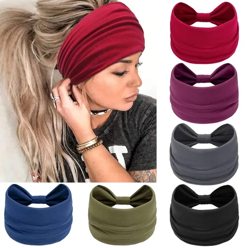 Miniatura 13 de Awumbuk Diademas anchas para mujeres anudadas antideslizantes bandas para la cabeza suaves diadema turbante accesorios para el cabello boho africano