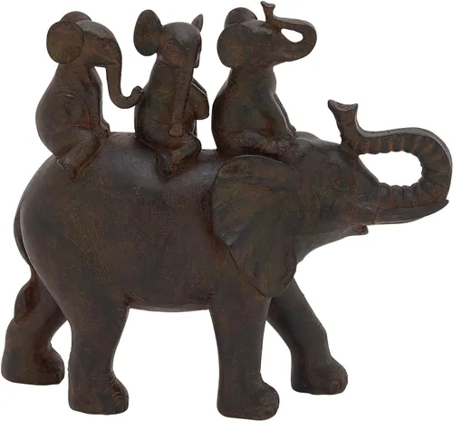 Miniatura 13 de Deco 79 Escultura Decorativa de Elefante de Resina Caminando, Estatua de Decoración para el Hogar con Ciervo Marrón Oscuro, Figura Decorativa de 20