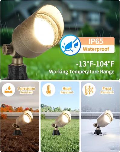 Miniatura 4 de Cheopha Foco exterior de bajo voltaje de latón macizo, iluminación de paisaje de 12 V, luz de bajo voltaje de tamaño compacto con bombilla LED MR16