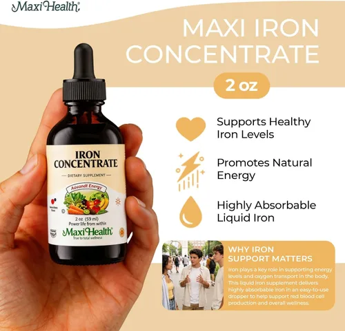 Miniatura 2 de Maxi Health Concentrado de hierro líquido de alta potencia, suplemento de hierro suave para mujeres, hombres y niños, sabor a bayas, acción rápida
