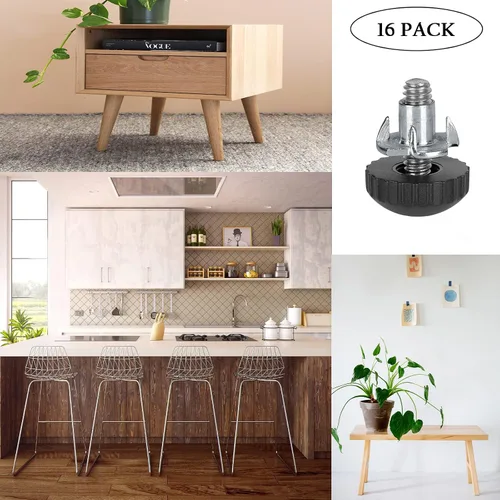 Miniatura 5 de Anwenk Niveladores de muebles de acero inoxidable de 1/4 pies, niveladores ajustables para mesa y silla, deslizadores de pies, paquete de 16