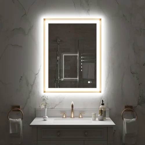 Miniatura 9 de WELLFOR Espejo de baño LED de 28 x 36 pulgadas, espejo de tocador de baño con luz, espejo de pared de baño, espejo de baño iluminado, montaje