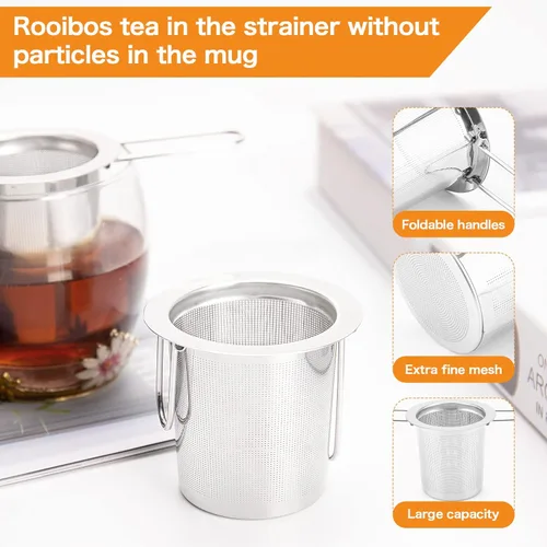 Miniatura 3 de Paquete de 2 coladores de té, cesta infusora de té de acero inoxidable que se asienta en tazas, infusores de té Evmliy para té suelto, difusor de té