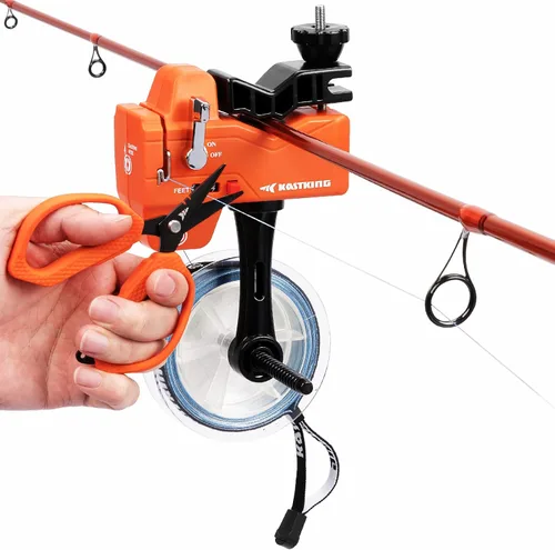 Miniatura 7 de KastKing Kalibrate - Enrollador de línea de pesca y tijeras de trenzado de 5 pulgadas, con contador de líneas, accesorios patentados, portátil