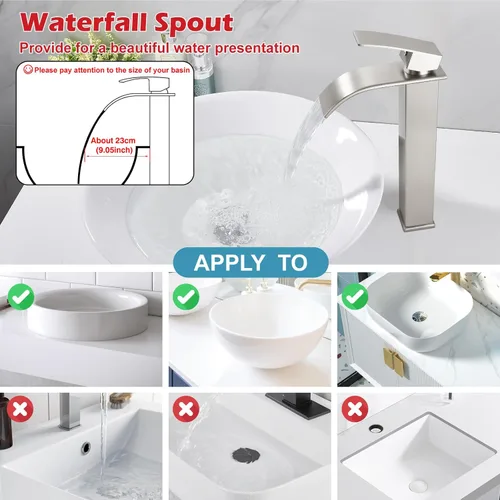 Miniatura 4 de Midanya Grifos altos de lavabo de cascada para lavabo, lavabo, lavabo de una sola manija, 1 agujero, moderno, con mangueras de drenaje emergentes