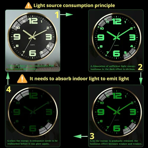 Miniatura 6 de Reloj de pared de 12 pulgadas con batería, sin tictac, con iluminación en la oscuridad, fuente grande fácil de leer, visible en la noche, marco