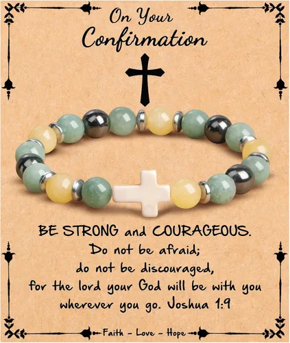 Miniatura 10 de JoycuFF Regalos Cristianos, Pulseras de Cruz para Mujeres, Joyería Cristiana Católica Religiosa de Fe de Pascua, Pulseras de Piedra Natural