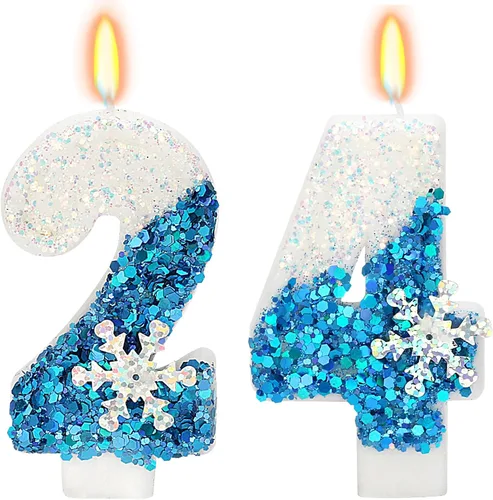 Miniatura 13 de Velas temáticas de cumpleaños de nieve congelada, vela de cumpleaños número 4 para suministros de fiesta, decoración de fiesta de cumpleaños Azul