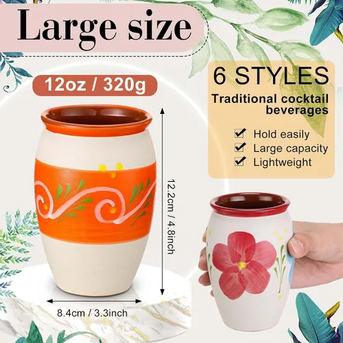 Miniatura 2 de Gejoy Paquete de 6 Cantaritos de Barro Mexicanos de 12 oz Taza de Arcilla Mexicana Cerámica Fiesta De Barro Mexicanos Tazas de Cóctel Tazas de Café
