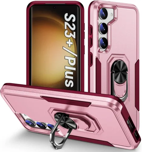 Miniatura 23 de Funda protectora diseñada para Galaxy S23 con soporte, a prueba de caídas militares, a prueba de golpes, a prueba de polvo, para Samsung S23, rosa