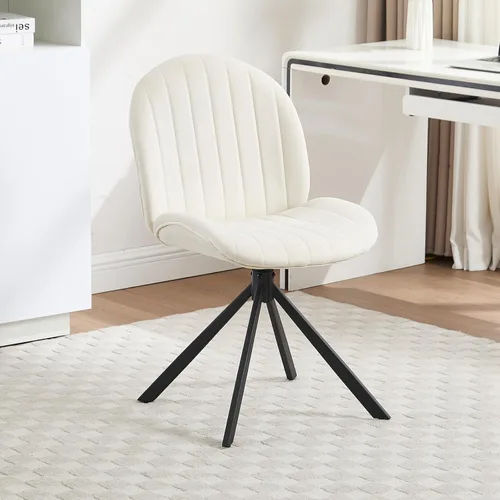 Silla de oficina giratoria de terciopelo sin ruedas, pequeña y cómoda silla de escritorio sin brazos de mediados de siglo, bonita silla giratoria