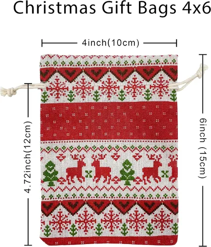 Miniatura 6 de Jexila 24 bolsas de regalo de arpillera de Navidad de 4 x 6 pulgadas, reutilizables, pequeñas bolsas de dulces con cordón de Navidad para niños