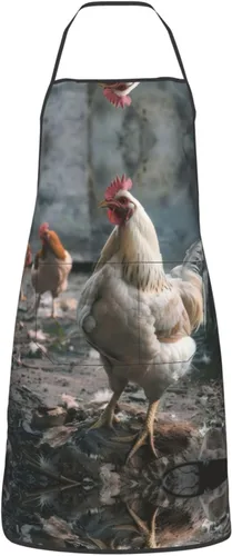 Miniatura 9 de Chicken Full Print Stain Resistant Apron With Pocket-Water Repellent Polyester Kitchen Apron For Cooking,Bbq,Waitress
