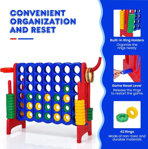 Miniatura 5 de HONEY JOY Juego gigante gigante de 4 a puntuación, 3 en 1 para interiores y exteriores, juego de patio familiar con aro de baloncesto y lanzamiento