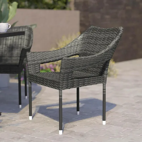 BizChair Silla de patio de grado comercial, silla de comedor apilable de mimbre de ratán PE para todo tipo de clima, gris