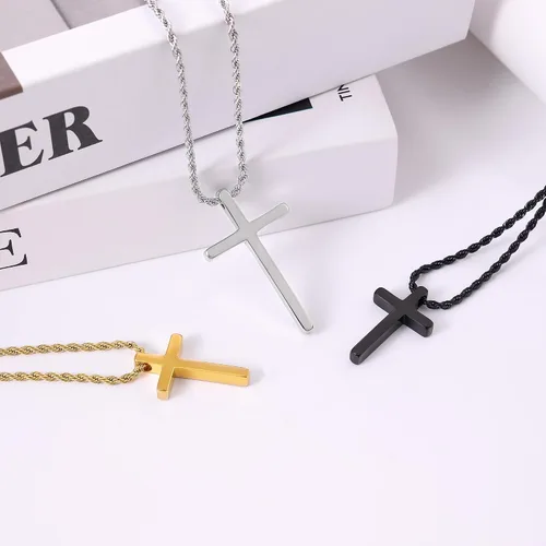 Miniatura 7 de Fiusem Collar de cruz para hombre, collar con dije de cruz en tono plateado y cadena de cruz para hombres y niños, collar de cruz de acero