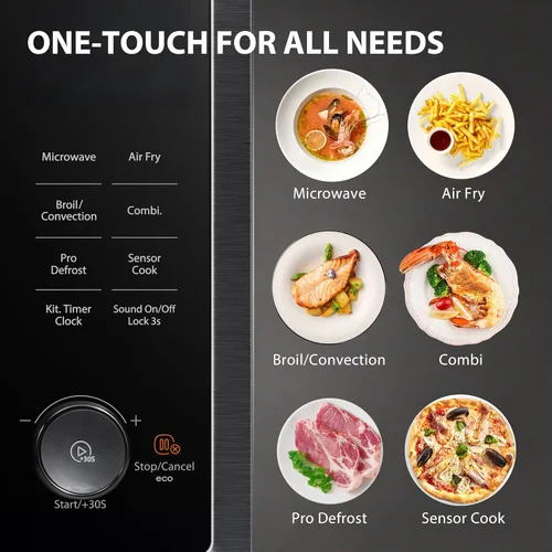 Miniatura 8 de TOSHIBA Combo de freidora de aire para horno de microondas y encimera, inversor, convección, asado, combo rápido, descongelación uniforme, sensor
