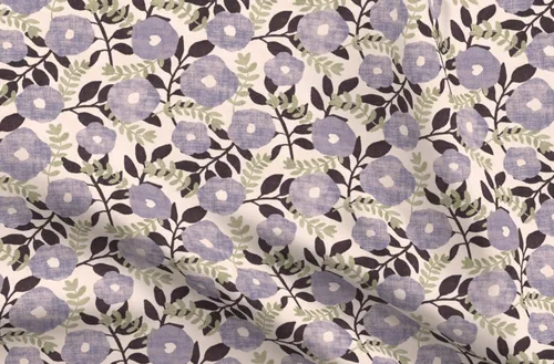 Spoonflower Tela - Flores grises púrpuras hojas de lavanda beige crema naturaleza botánica imitación impresa en tela de gasa Fat Quarter - Costura