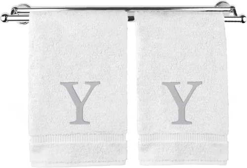 Miniatura 144 de Toalla de mano monogramada, regalo personalizado, juego de 2 - Toalla bordada con letra de bloque dorada - Extra absorbente 100% algodón turco