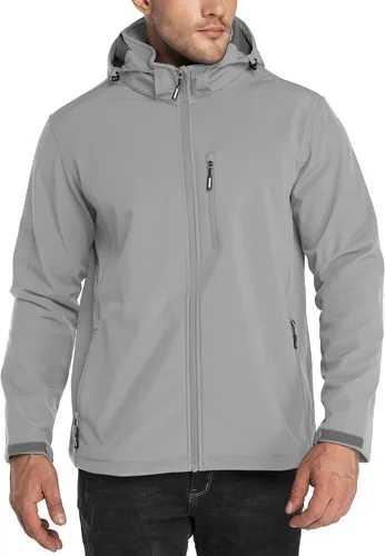 Miniatura 16 de Outdoor Ventures - Chaqueta ligera de Softshell para hombre con forro polar, con capucha, resistente al agua, para senderismo, rompevientos