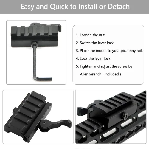 Miniatura 5 de Picatinny Rail Mount, 5 ranuras Picatinny Weaver Rail Adaptador elevador de perfil bajo con liberación rápida QD